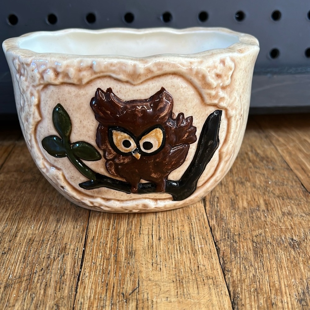 1978 Hand painted owl planter holder